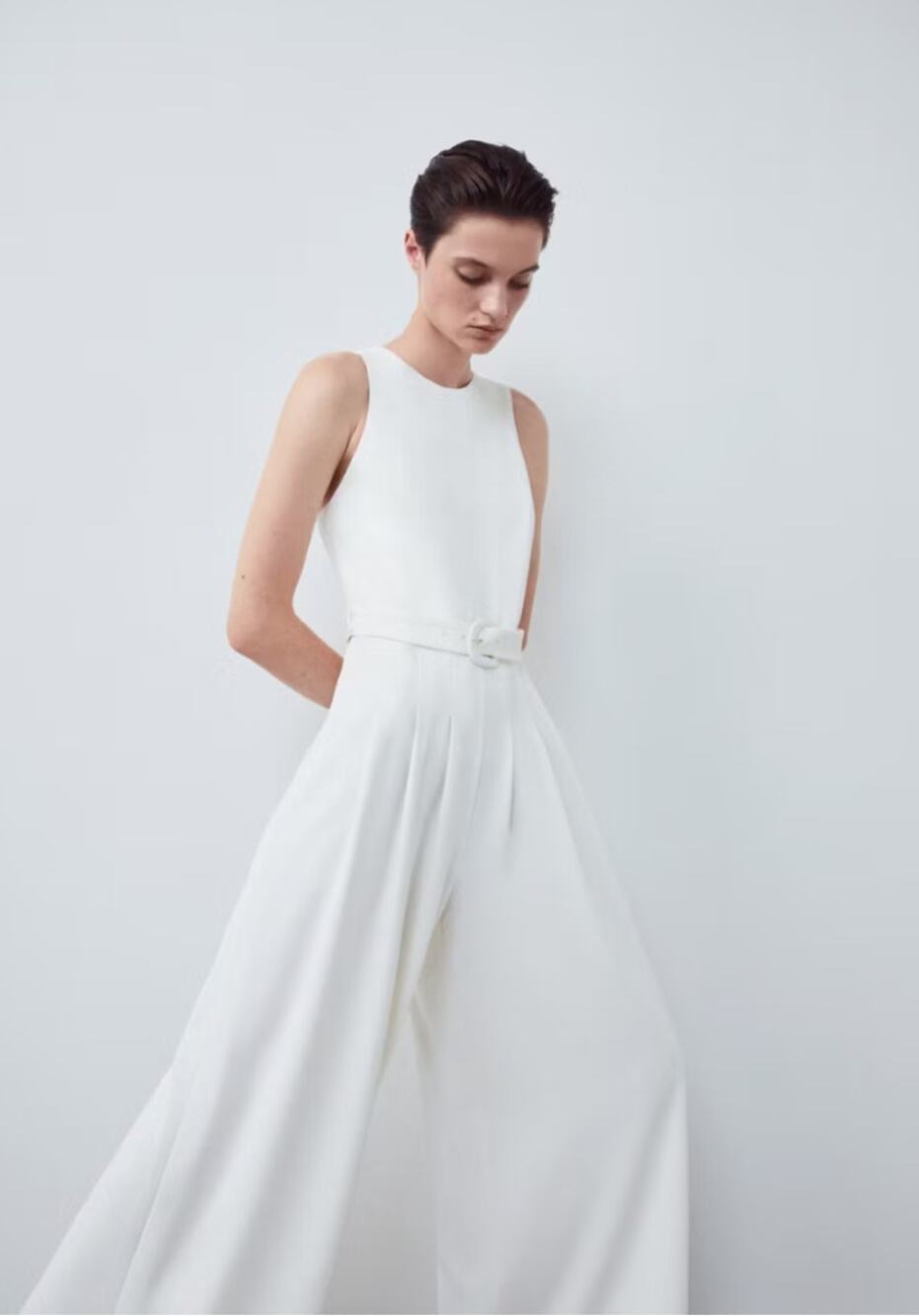 NWT Mango MNG Belted White Wide Leg Jumpsuit Size Small